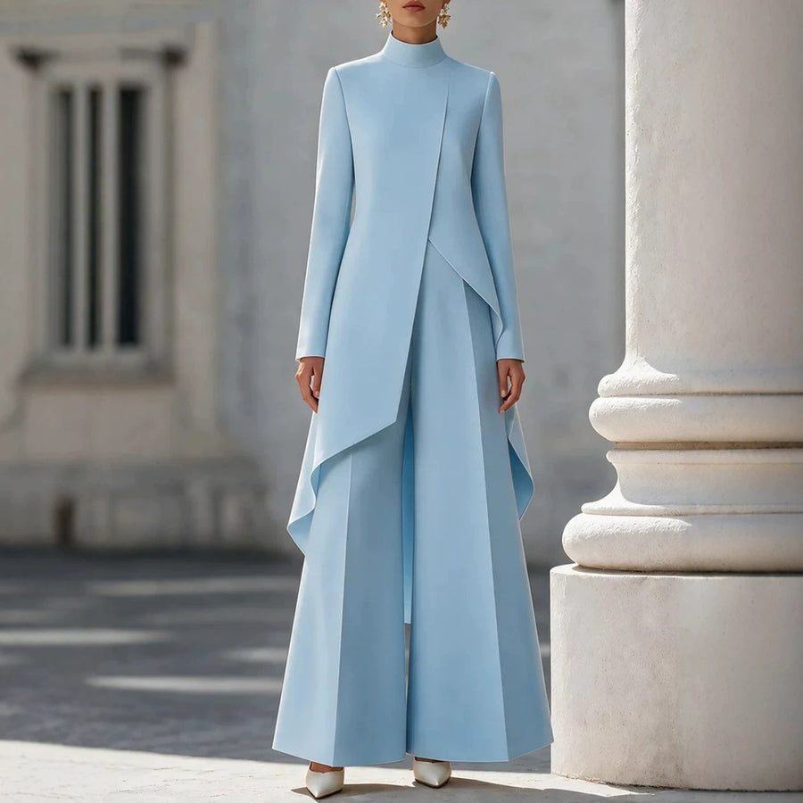 Women's High-Nek Layered Wide-Leg Pants Two-Piece Set - alternate view