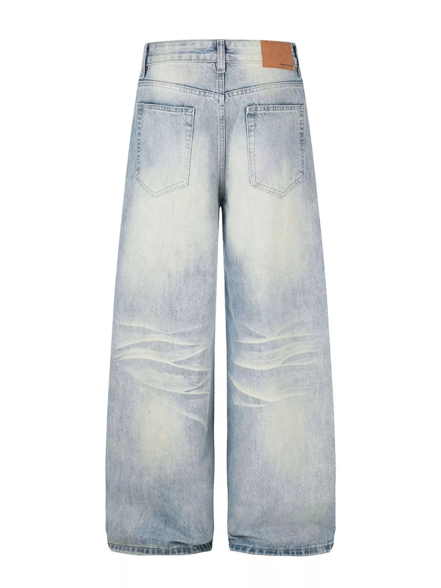 Vaqueros de tiro alto, pierna ancha, lavado vintage y bragueta de botones para hombre - alternate view