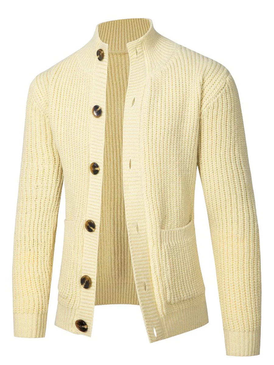 Cárdigan de punto canalé con cuello alto para hombre de talla grande