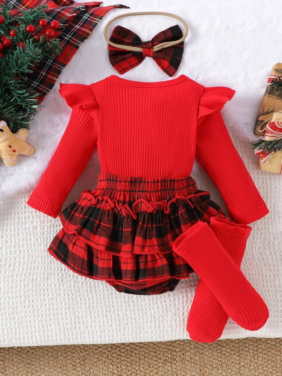 Children's Christmas Ruffle Trim 4-Piece Set - alternate view
