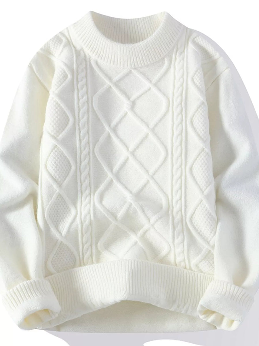 Jersey de punto trenzado con cuello redondo para hombre de talla grande