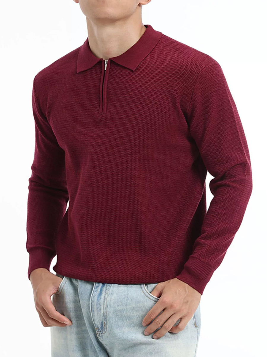 Top de punto canalé con cremallera corta para hombre de talla grande