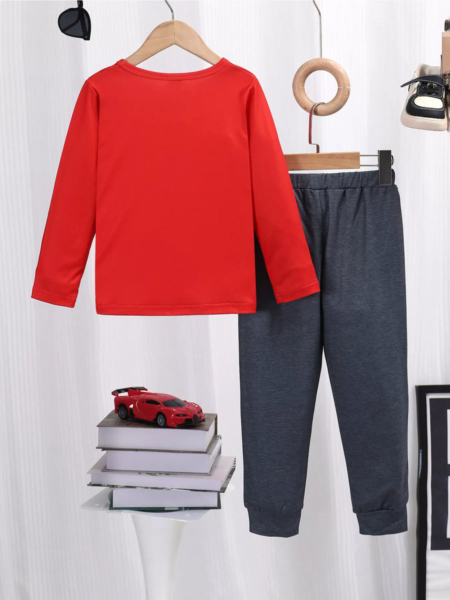 Children's Graphic Round Neck Top and Pants Set - alternate view