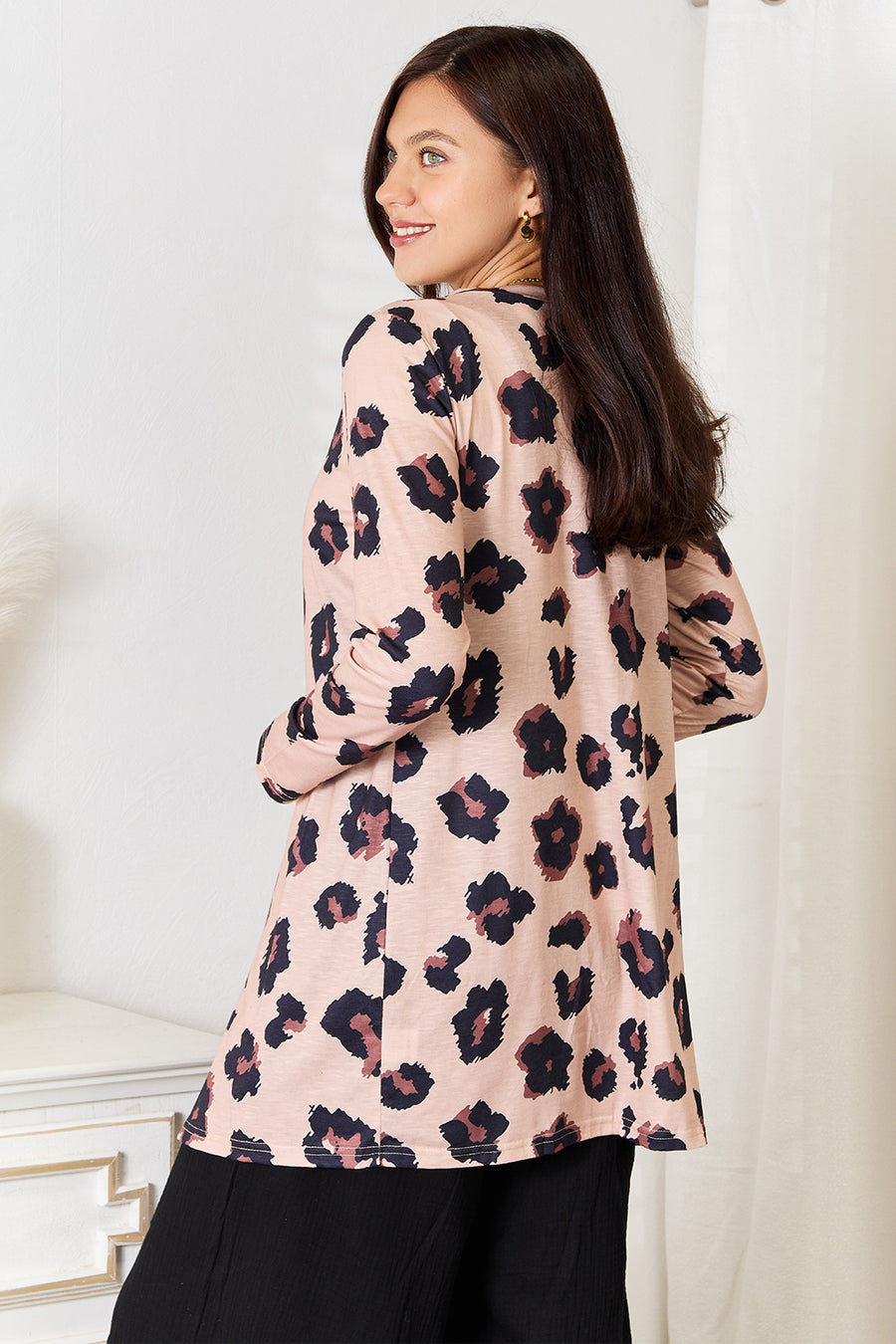 Double Take Printed Button Front Longline Cardigan - alternate view