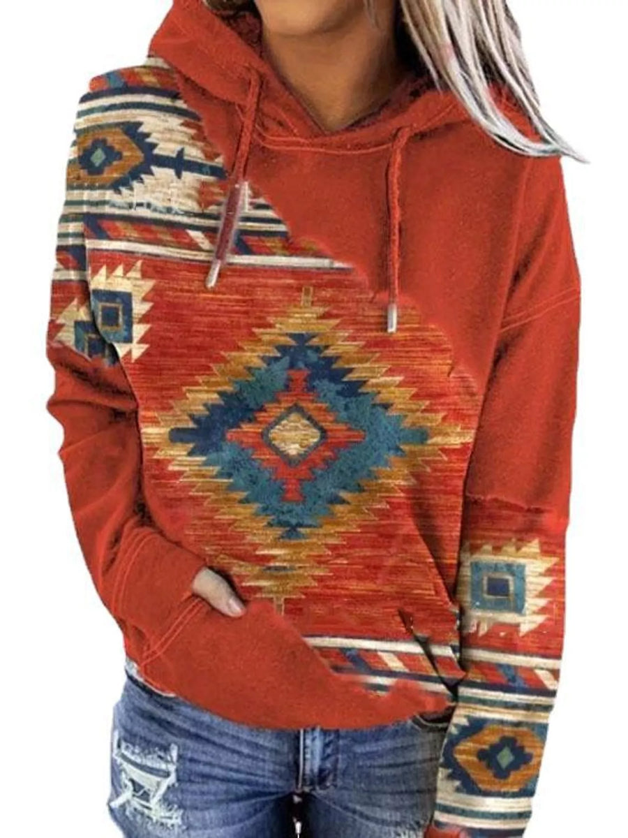 Full Size Aztec Print Hoodie with Kangaroo Pocket Plus Size