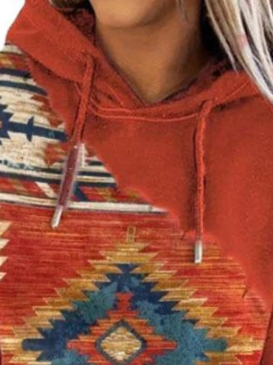 Full Size Aztec Print Hoodie with Kangaroo Pocket Plus Size - alternate view