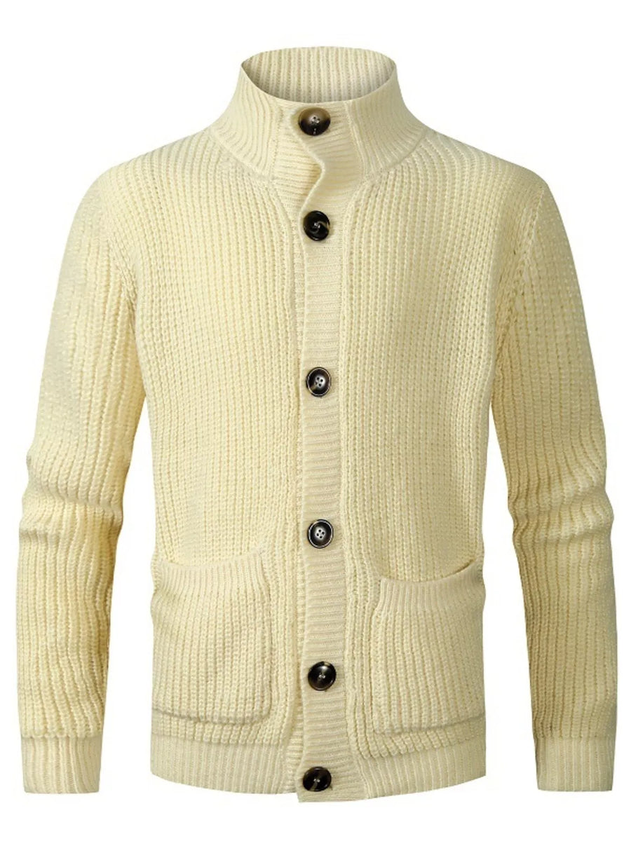 Cárdigan de punto canalé con cuello alto para hombre de talla grande - alternate view