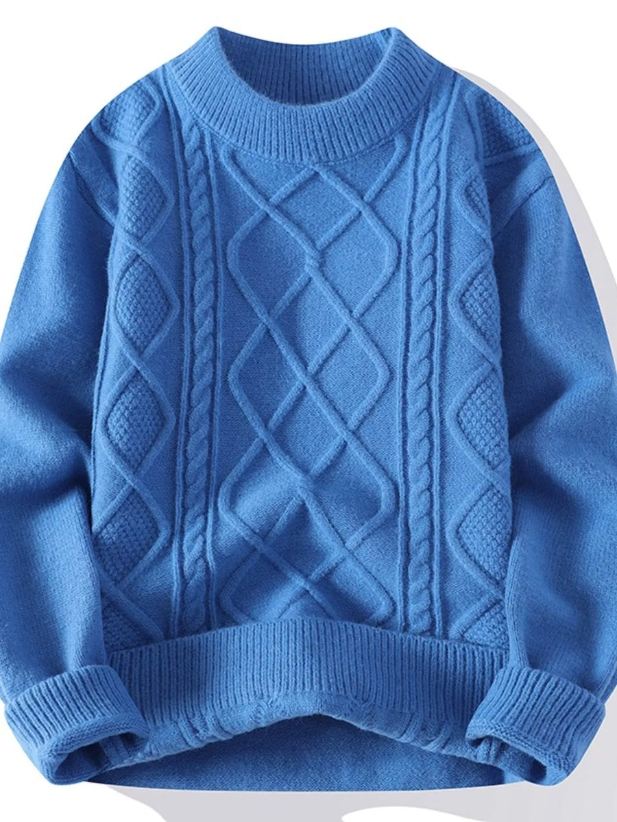 Jersey de punto trenzado con cuello redondo para hombre de talla grande - alternate view