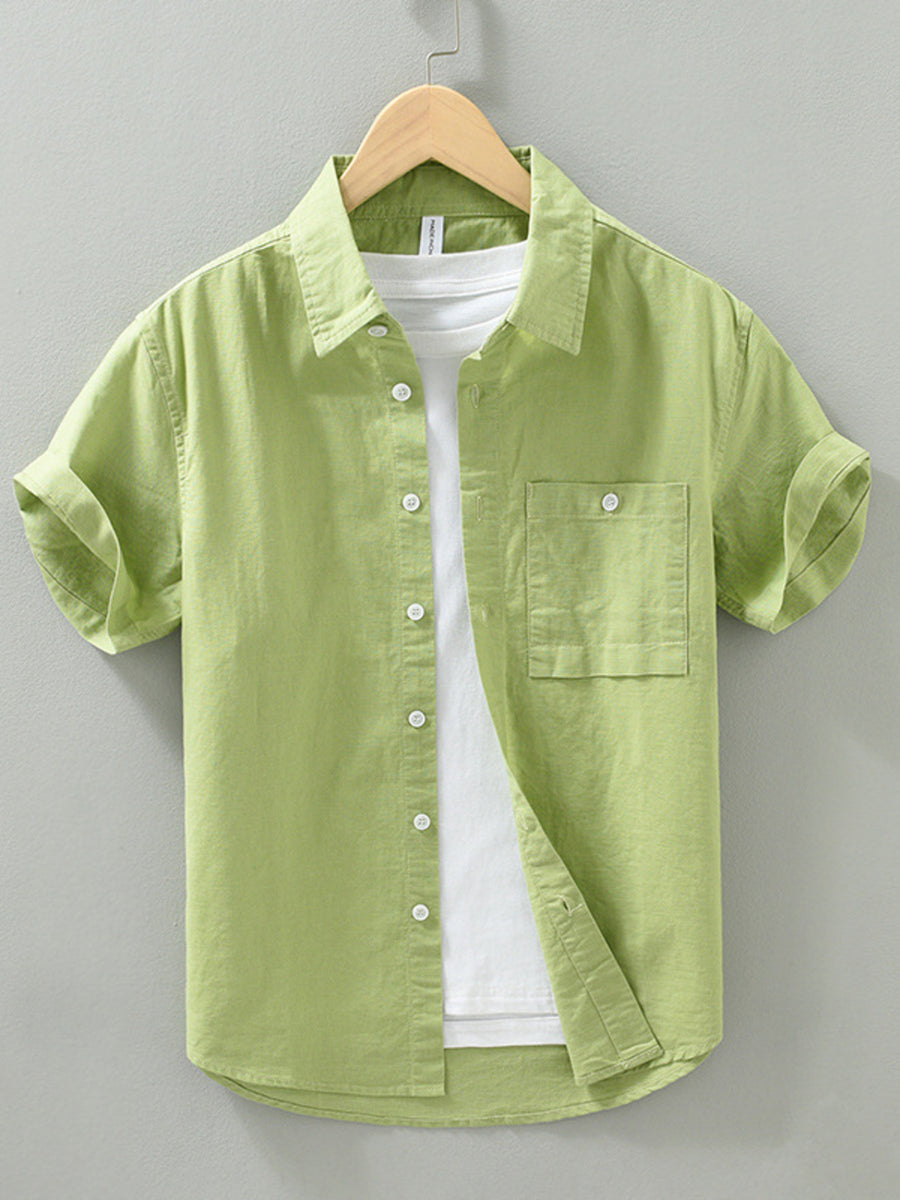 Camisa informal de manga corta con botones y bolsillo en el pecho para hombre de talla grande