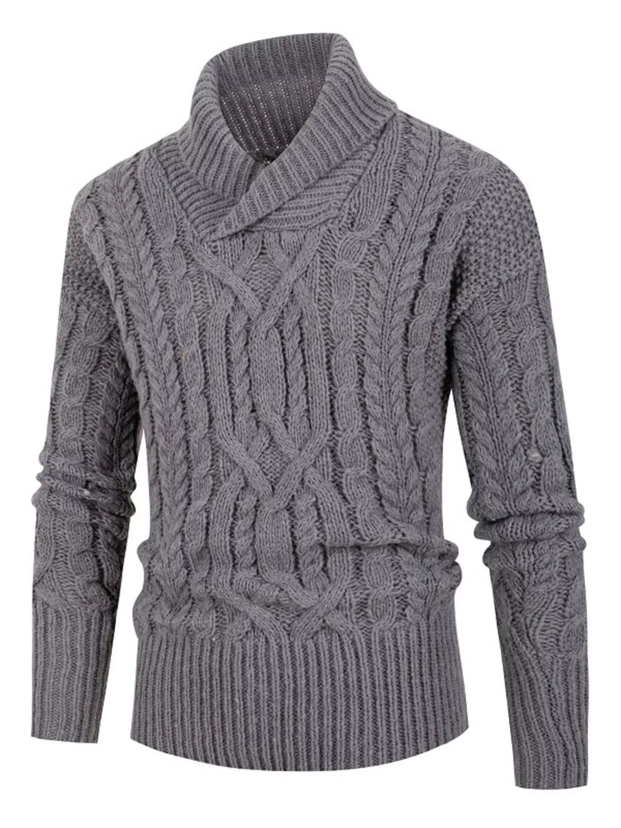 Jersey de punto trenzado con cuello chal para hombre de talla grande
