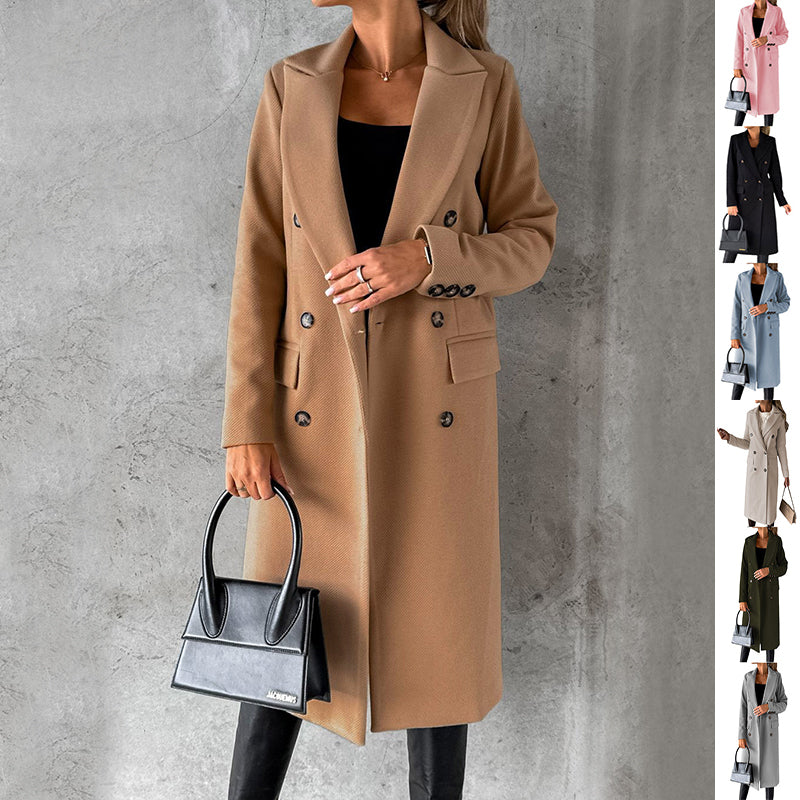 Blazer largo con solapa con volantes