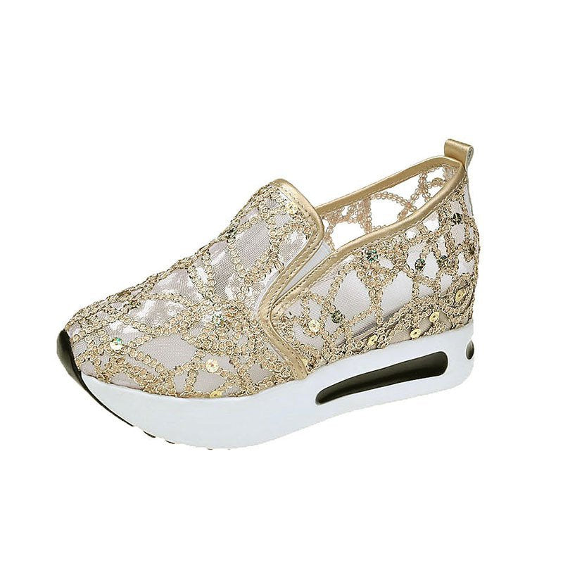 Finiks Gravity | Women’s Metallic Platform Slip-On Shoes – Gold & Silver Mesh Sneakers | Product image 2