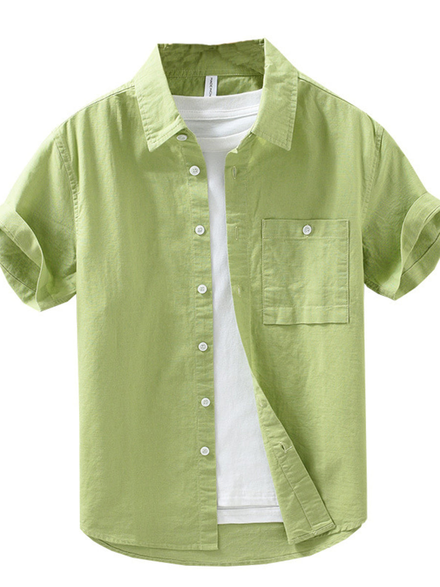 Camisa informal de manga corta con botones y bolsillo en el pecho para hombre de talla grande - alternate view